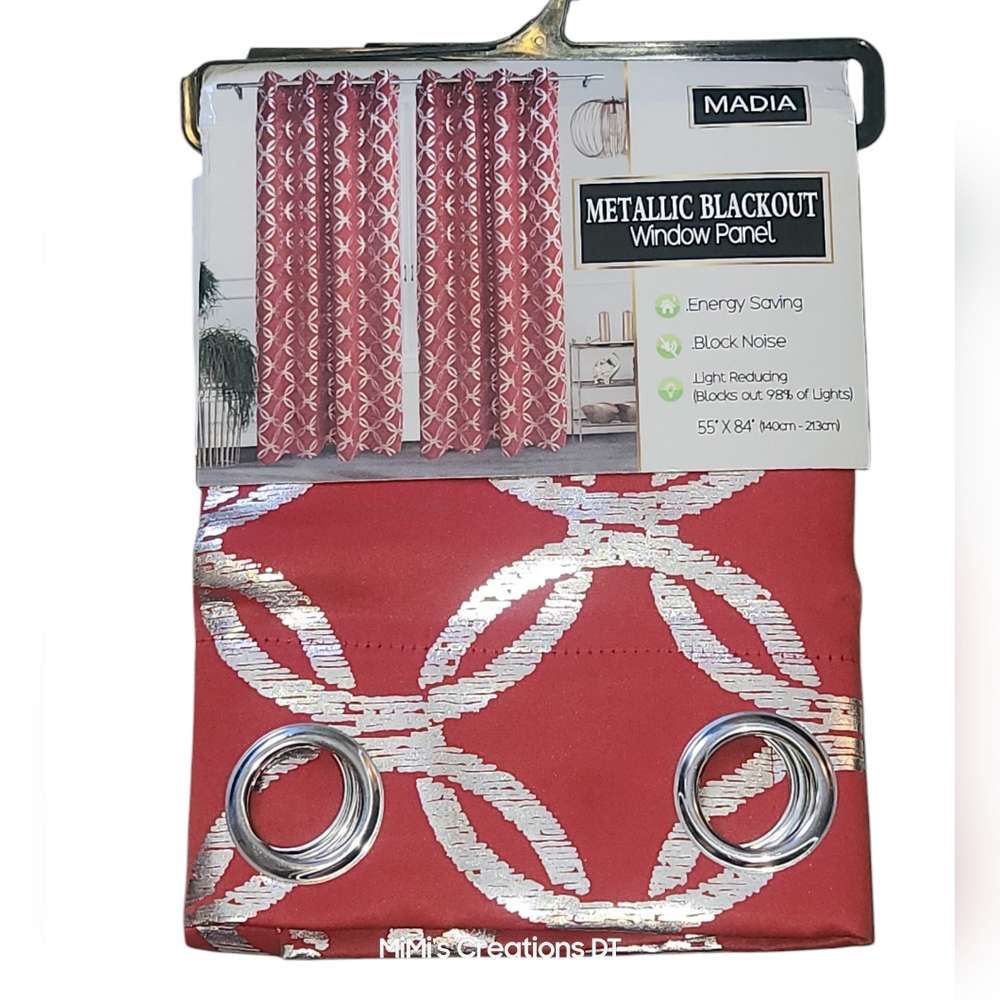 Madia- Matalic Blackout Window Panel Red & Silver 55"x 84" NWT